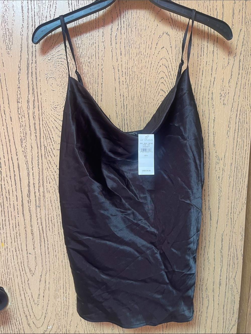 American Eagle Outfitters Black Satin Cowl Neck Slip Tank